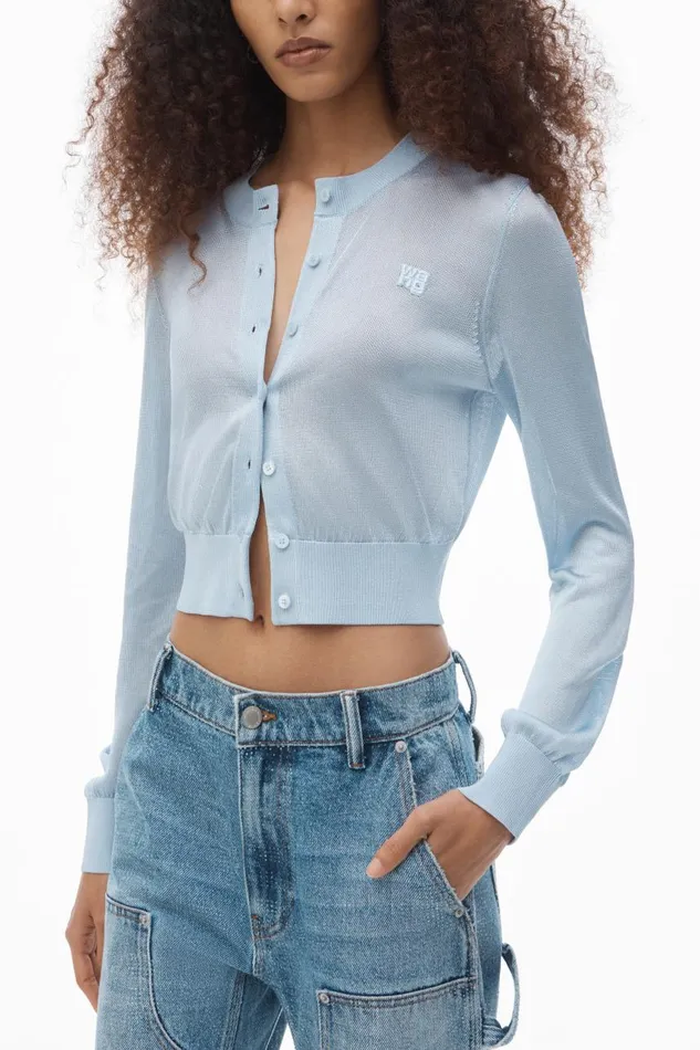 Alexander Wang Sweaters Women LogoEmbroidered Cropped Cardigan In Viscose