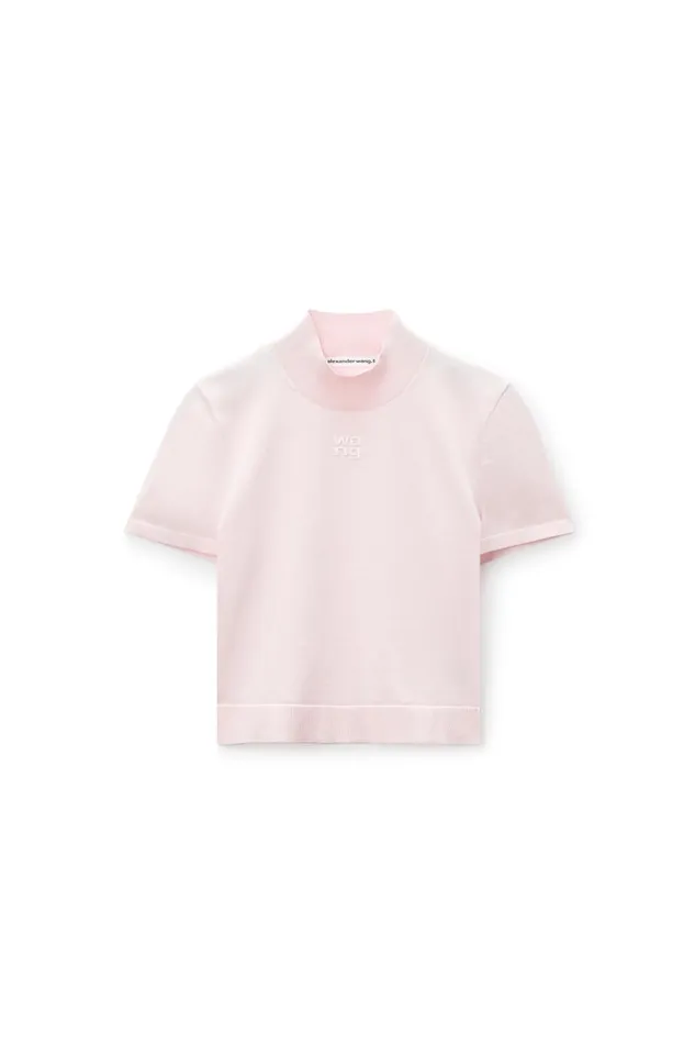 Alexander Wang Sweaters Women Logo Short Sleeve Mockneck Top