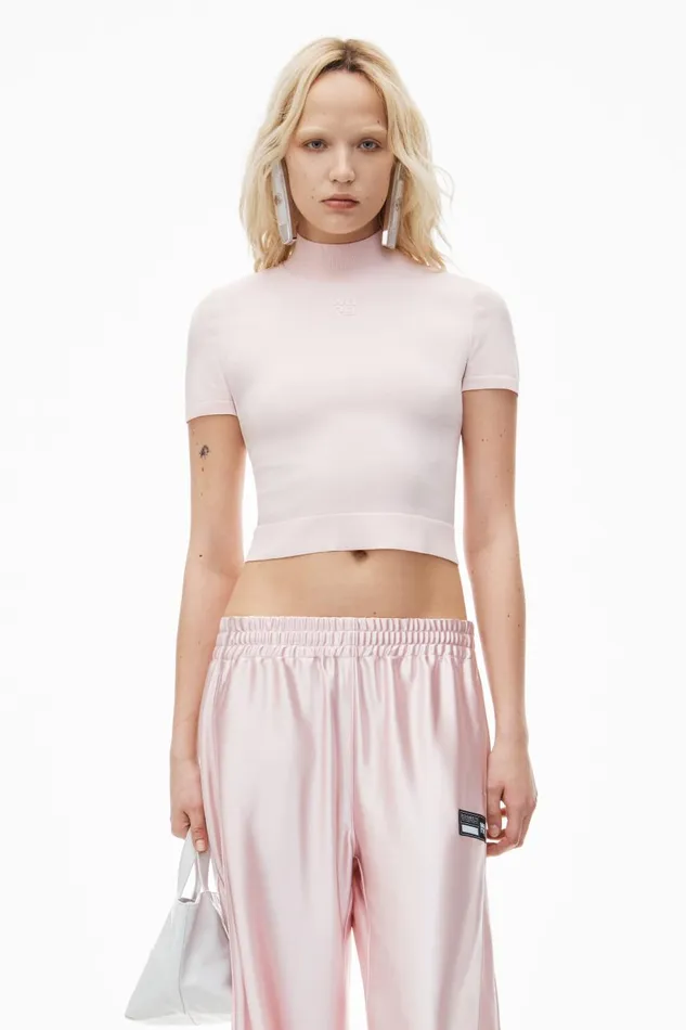Alexander Wang Sweaters Women Logo Short Sleeve Mockneck Top