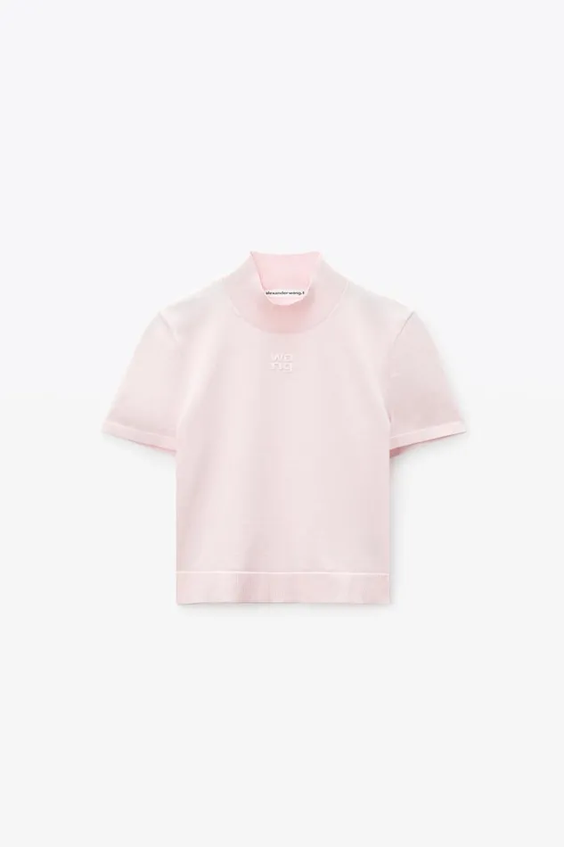 Alexander Wang Sweaters Women Logo Short Sleeve Mockneck Top