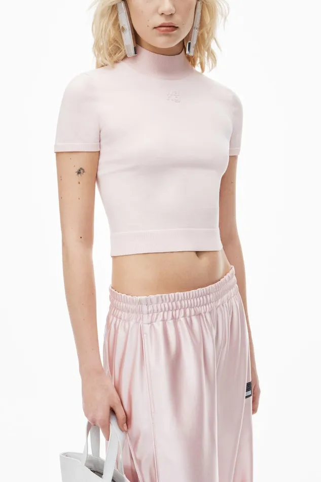 Alexander Wang Sweaters Women Logo Short Sleeve Mockneck Top