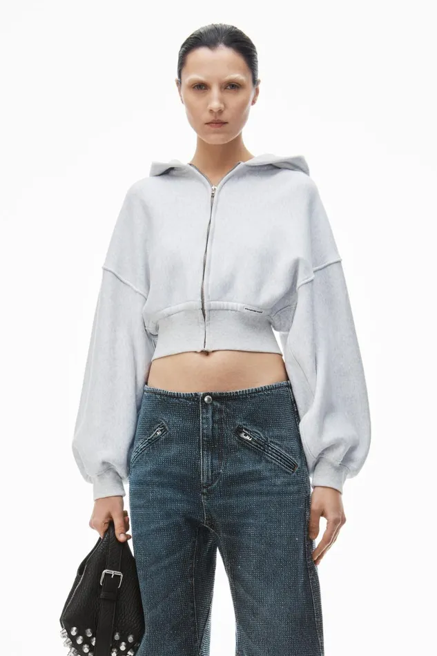 Alexander Wang Sweatshirts Women Cropped Zip Up Hoodie In Classic Cotton Terry