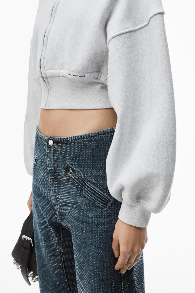 Alexander Wang Sweatshirts Women Cropped Zip Up Hoodie In Classic Cotton Terry