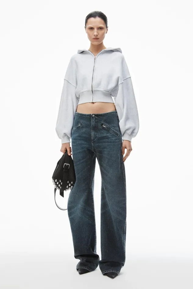 Alexander Wang Sweatshirts Women Cropped Zip Up Hoodie In Classic Cotton Terry