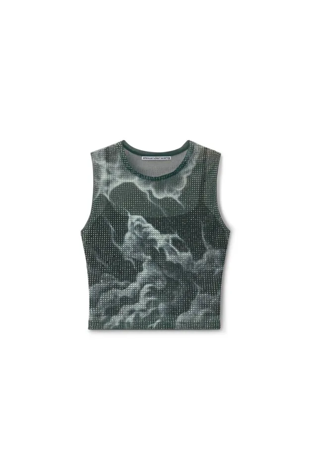 Alexander Wang Tops and Shirts Women Crystal Hotfix CloudPrint Tank In Organza Jersey Alexander Wang Tops and Shirts Women Crystal Hotfix CloudPrint Tank In Organza Jersey