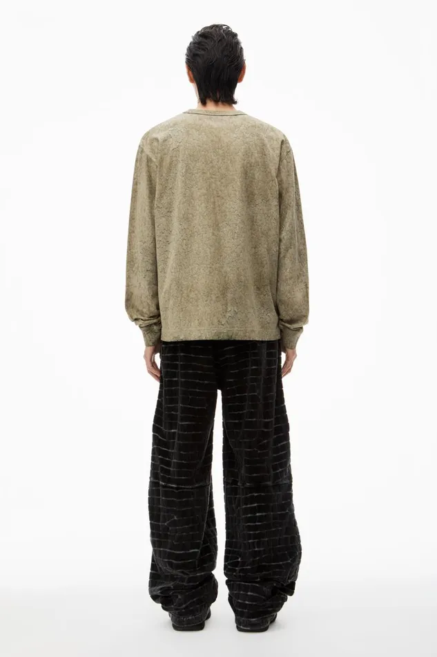 Alexander Wang UnisexWomenMen Logo Embossed Splatter Wash Long Sleeve Tee In Cotton Hemp Jersey
