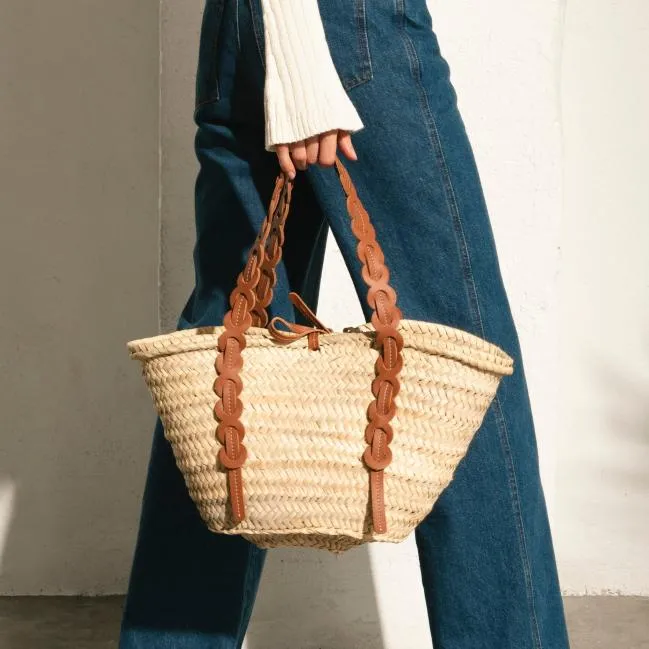 ALOHAS Bags Palmette 8211 Brown Leather Straw Bag 8211 Women