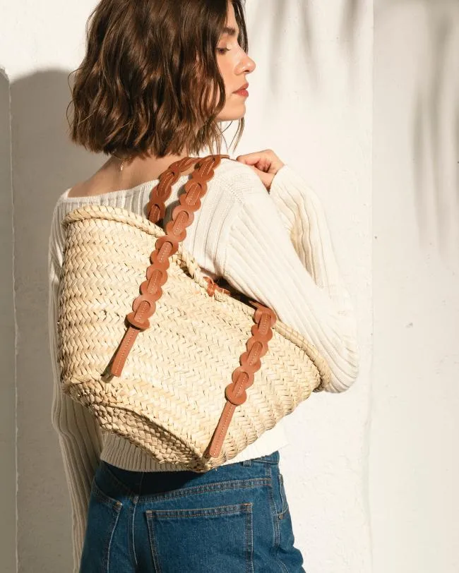ALOHAS Bags Palmette 8211 Brown Leather Straw Bag 8211 Women