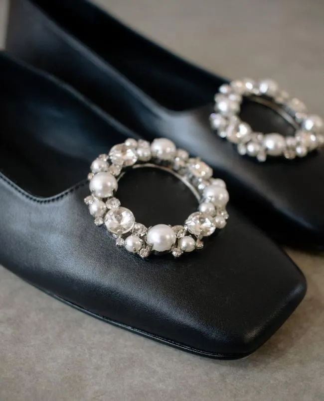 ALOHAS Ballet Flats Bella Crystal 8211 Black Leather Flats 8211 Women