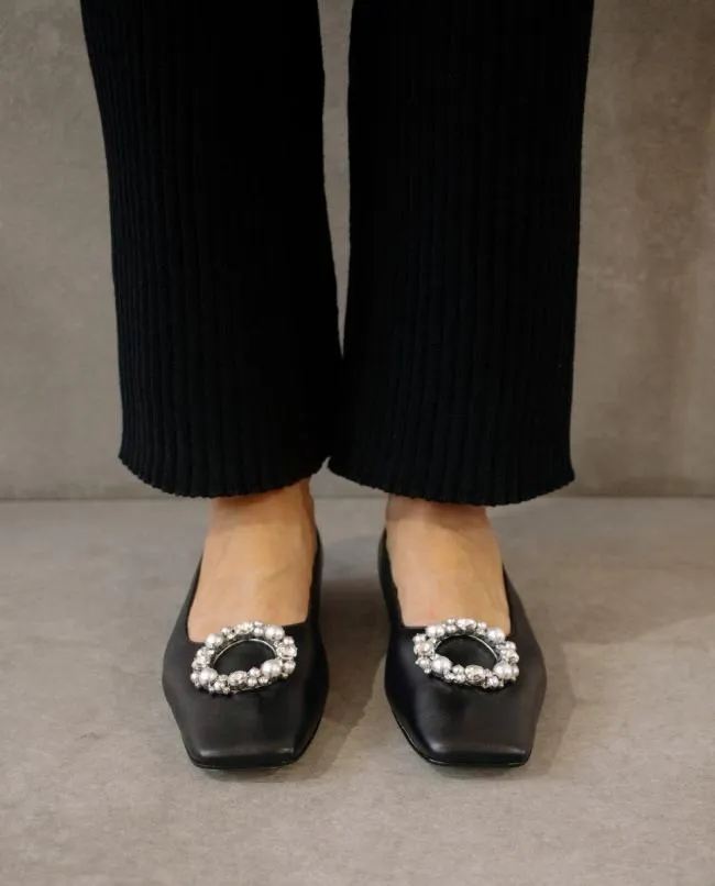 ALOHAS Ballet Flats Bella Crystal 8211 Black Leather Flats 8211 Women