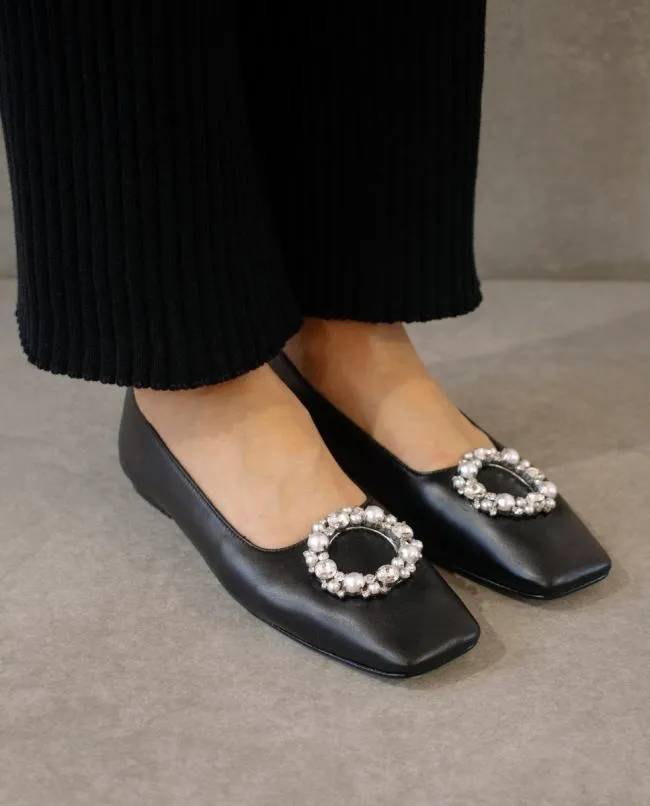 ALOHAS Ballet Flats Bella Crystal 8211 Black Leather Flats 8211 Women