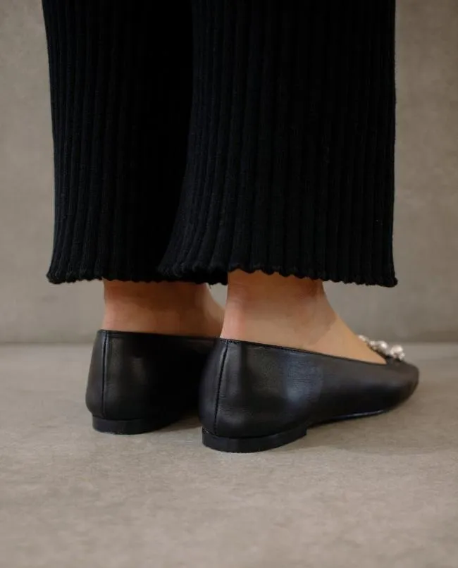 ALOHAS Ballet Flats Bella Crystal 8211 Black Leather Flats 8211 Women