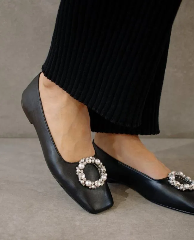 ALOHAS Ballet Flats Bella Crystal 8211 Black Leather Flats 8211 Women