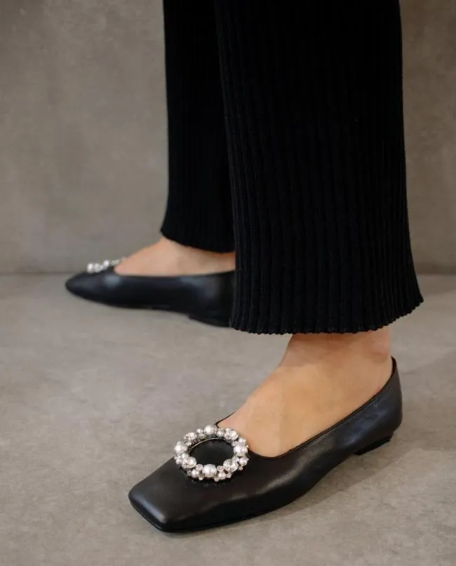 ALOHAS Ballet Flats Bella Crystal 8211 Black Leather Flats 8211 Women