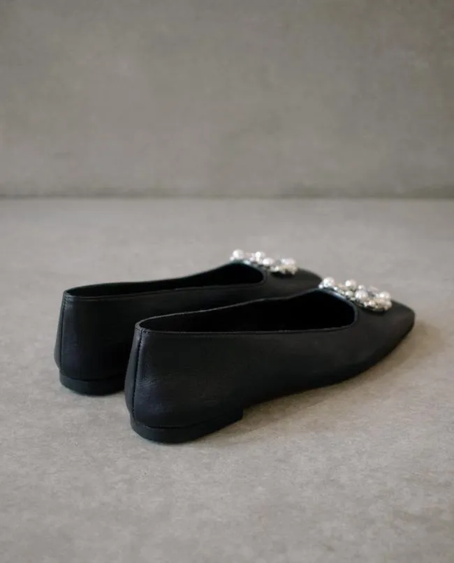 ALOHAS Ballet Flats Bella Crystal 8211 Black Leather Flats 8211 Women