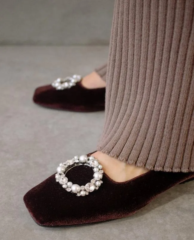 ALOHAS Ballet Flats Bella Crystal 8211 Brown Leather Flats 8211 Women