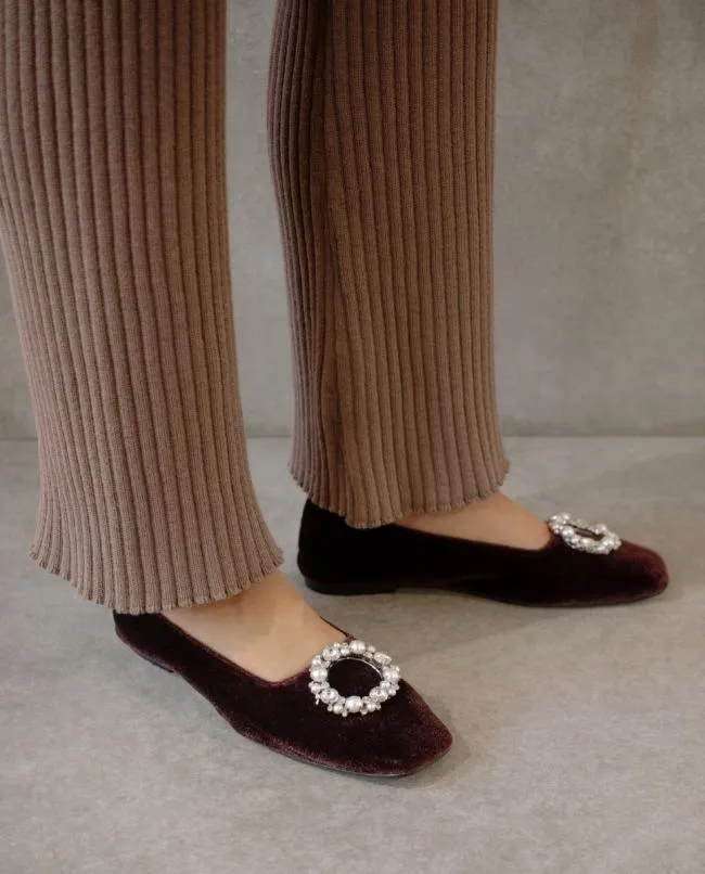 ALOHAS Ballet Flats Bella Crystal 8211 Brown Leather Flats 8211 Women