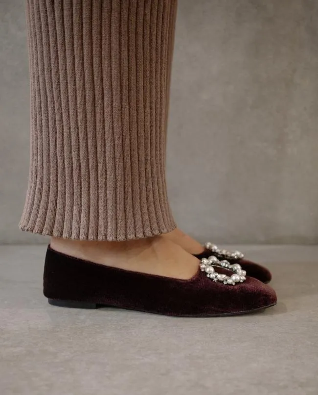 ALOHAS Ballet Flats Bella Crystal 8211 Brown Leather Flats 8211 Women