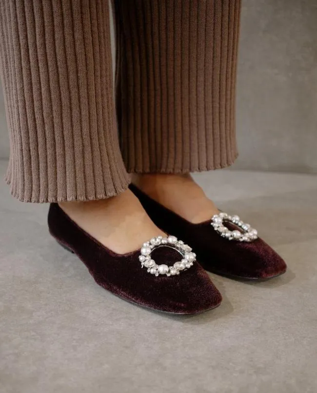 ALOHAS Ballet Flats Bella Crystal 8211 Brown Leather Flats 8211 Women