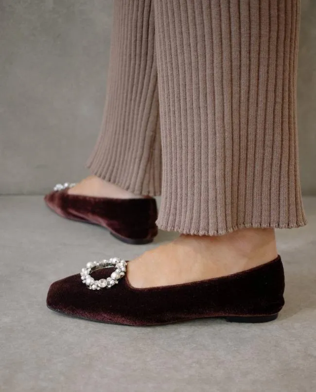 ALOHAS Ballet Flats Bella Crystal 8211 Brown Leather Flats 8211 Women