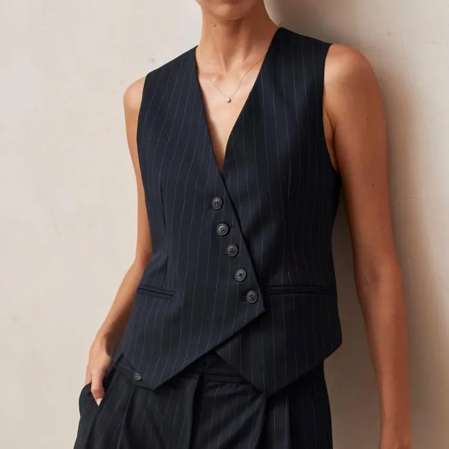 ALOHAS Blazers Poppy 8211 Navy Pinstripe Vest 8211 Women