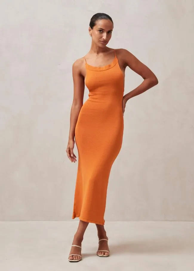ALOHAS Dresses Delicate Strap 8211 Orange Knit Dress 8211 Women