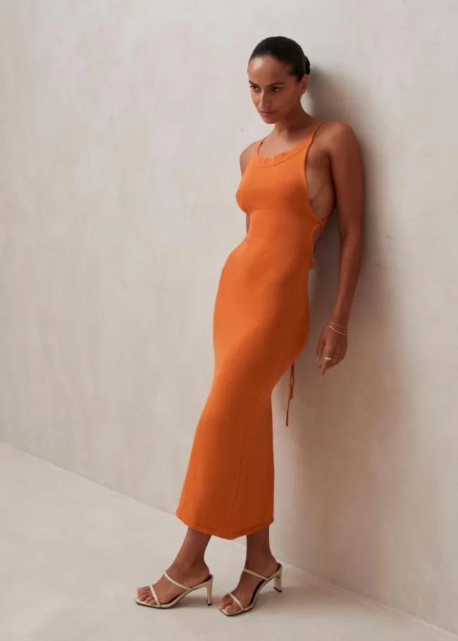 ALOHAS Dresses Delicate Strap 8211 Orange Knit Dress 8211 Women