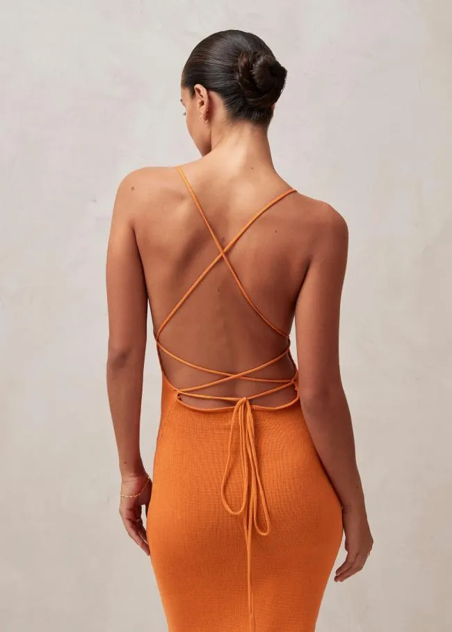 ALOHAS Dresses Delicate Strap 8211 Orange Knit Dress 8211 Women