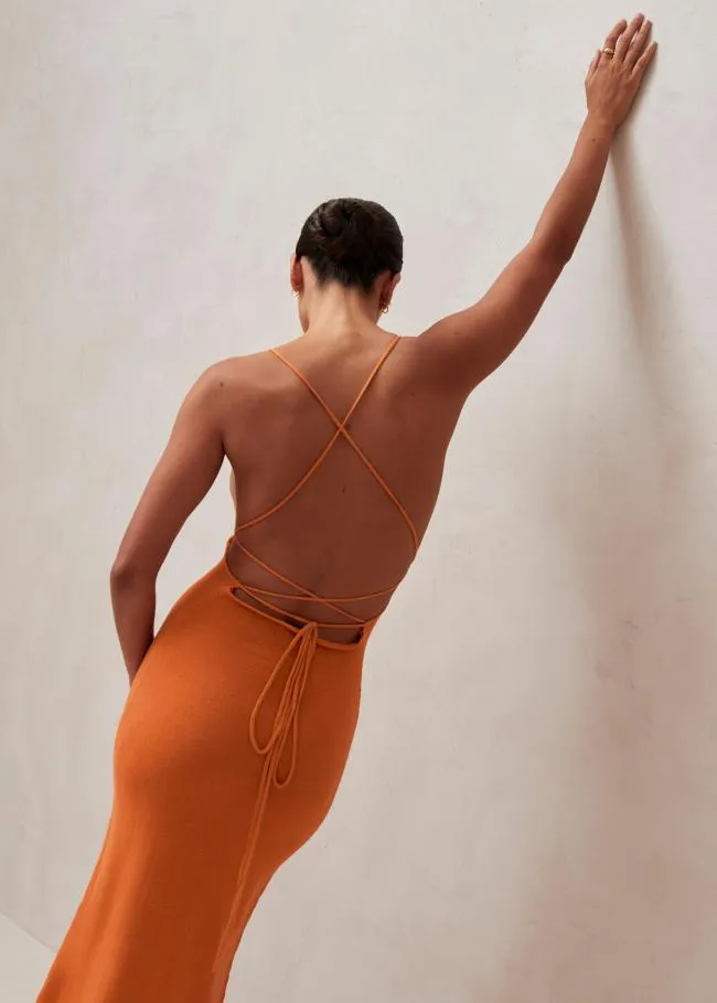 ALOHAS Dresses Delicate Strap 8211 Orange Knit Dress 8211 Women