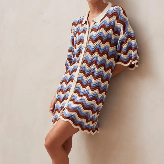 ALOHAS Dresses Palermo 8211 Blue and Brown Multicolor Knit Dress 8211 Women