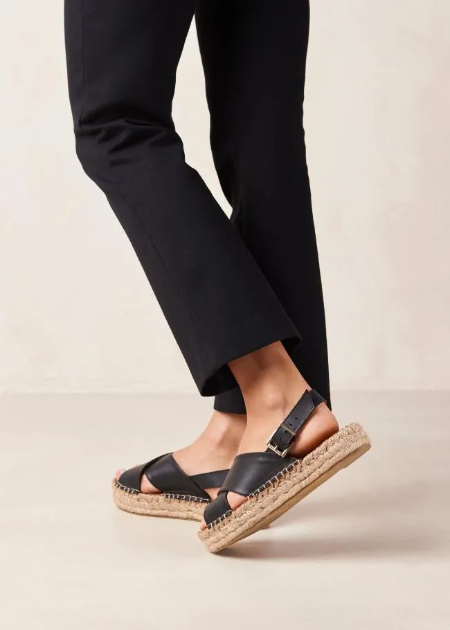 ALOHAS Espadrilles Crossed 8211 Black Leather Espadrilles 8211 Women