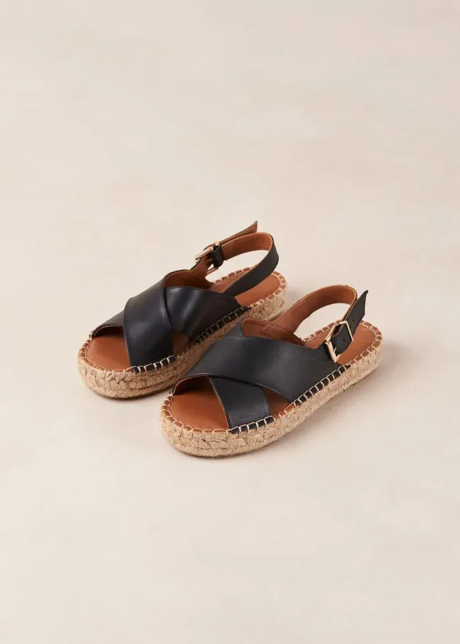 ALOHAS Espadrilles Crossed 8211 Black Leather Espadrilles 8211 Women