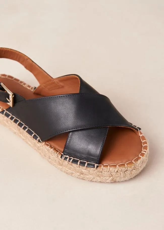 ALOHAS Espadrilles Crossed 8211 Black Leather Espadrilles 8211 Women