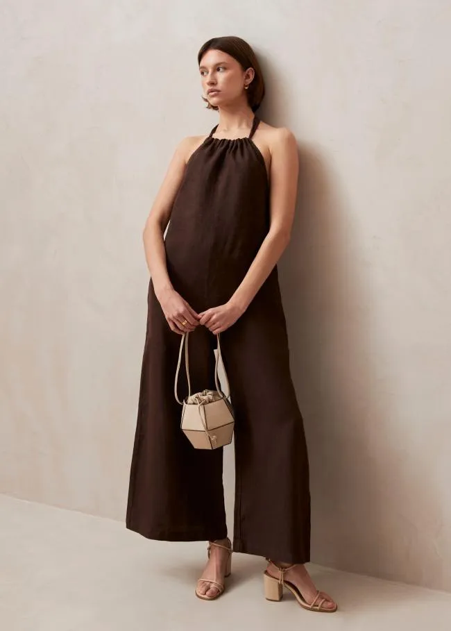 ALOHAS Jumpsuits Yona 8211 Brown Linen Jumpsuit 8211 Women