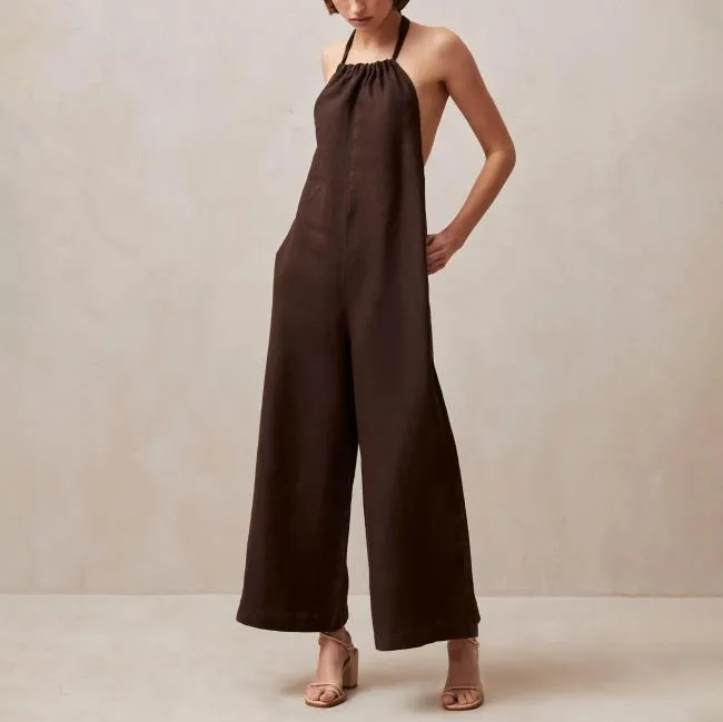 ALOHAS Jumpsuits Yona 8211 Brown Linen Jumpsuit 8211 Women