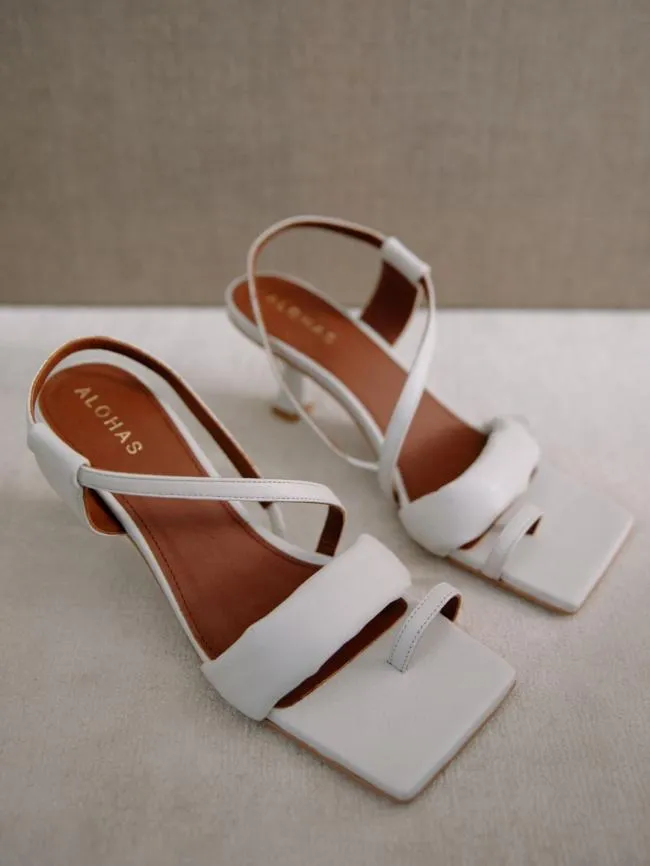 ALOHAS Mules Asymmetric Straps 8211 White Leather Mules 8211 Women