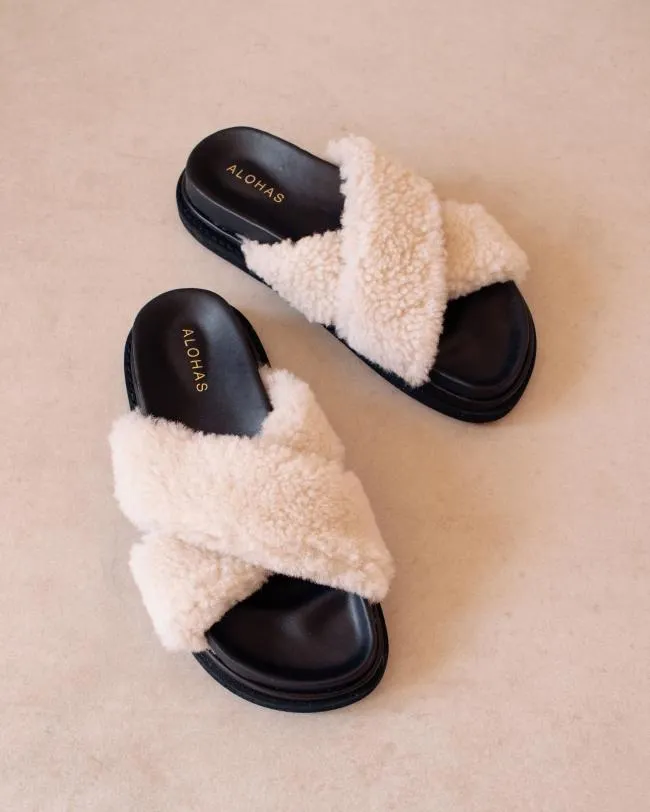 ALOHAS Mules Cloud 8211 White Shearling Slippers 8211 Women