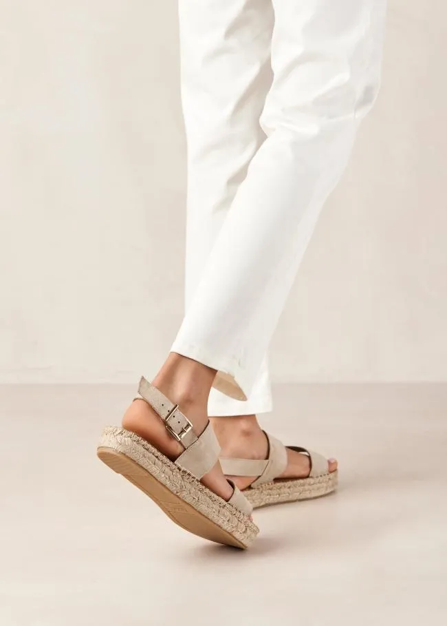 ALOHAS Sandals Double Strap 8211 Beige Suede Espadrilles 8211 Women