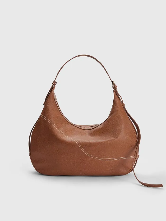 ATP Atelier Crossbody Bags Potenza BrandyContrast Stitch Grained Leather Large Hobo Bag Brandycontrast Stitch 8211 Women ATP Atelier Crossbody Bags Potenza BrandyContrast Stitch Grained Leather Large Hobo Bag Brandycontrast Stitch 8211 Women