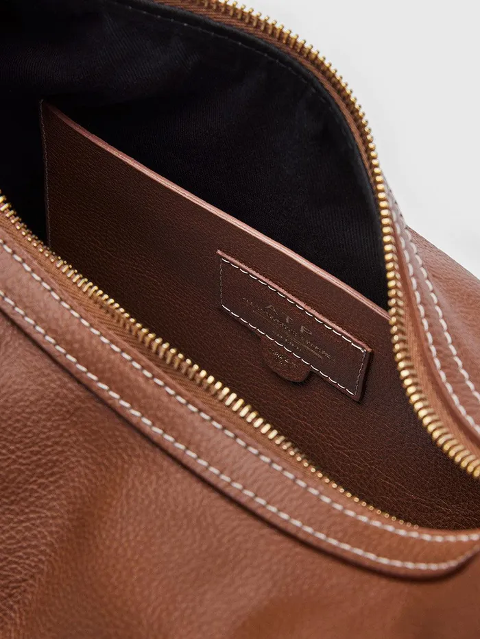 ATP Atelier Crossbody Bags Potenza BrandyContrast Stitch Grained Leather Large Hobo Bag Brandycontrast Stitch 8211 Women