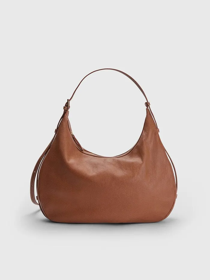 ATP Atelier Crossbody Bags Potenza BrandyContrast Stitch Grained Leather Large Hobo Bag Brandycontrast Stitch 8211 Women