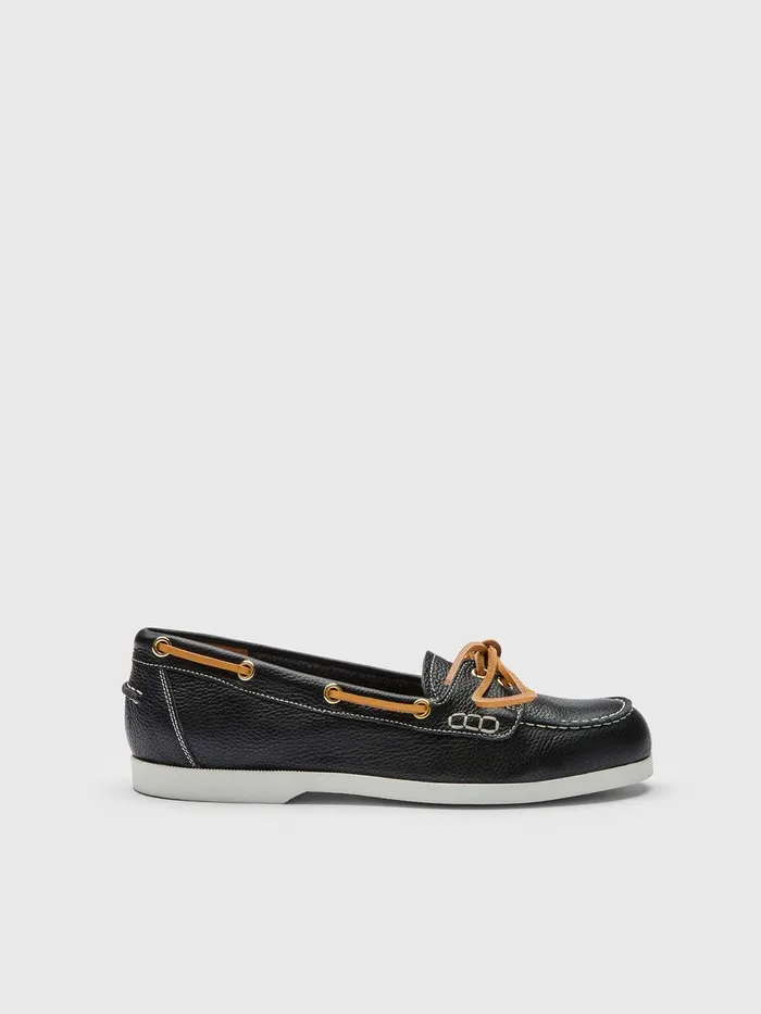ATP Atelier Loafers Nesso BlackContrast Stitch Grained Leather Boat Shoes Blackcontrast Stitch 8211 Women