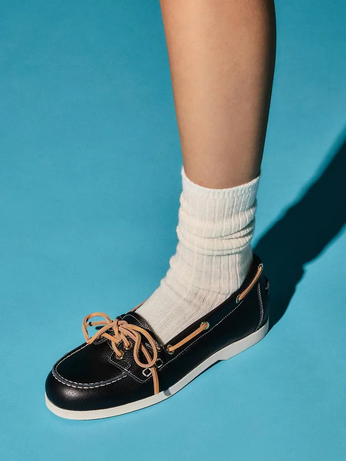 ATP Atelier Loafers Nesso BlackContrast Stitch Grained Leather Boat Shoes Blackcontrast Stitch 8211 Women