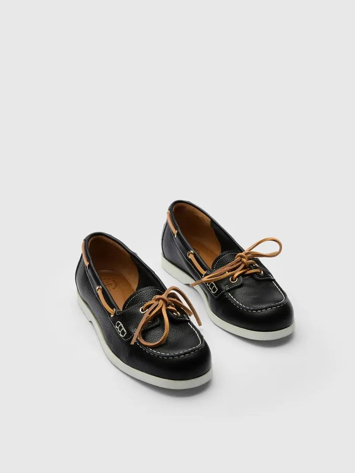 ATP Atelier Loafers Nesso BlackContrast Stitch Grained Leather Boat Shoes Blackcontrast Stitch 8211 Women