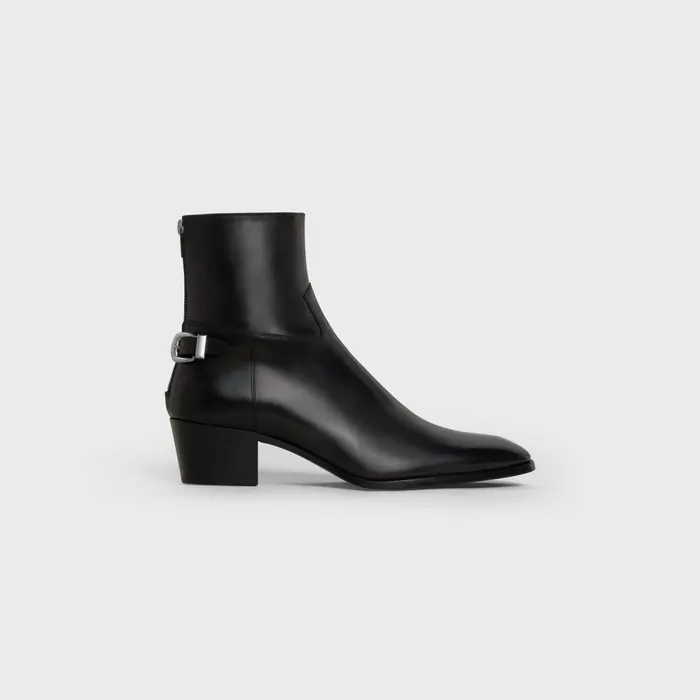 Back Buckle Zipped Isaac Boot In Shiny Calfskin Black Men CELINE BOOTS