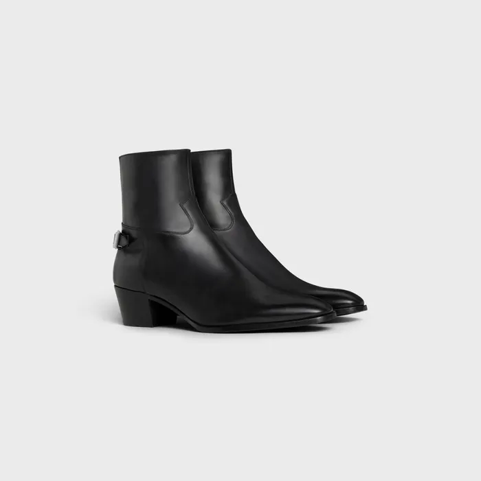 Back Buckle Zipped Isaac Boot In Shiny Calfskin Black Men CELINE BOOTS