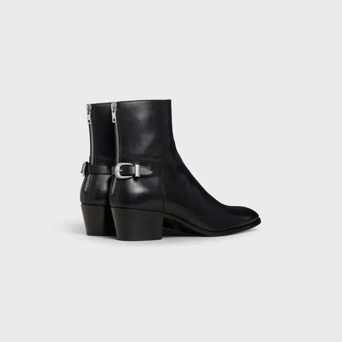 Back Buckle Zipped Isaac Boot In Shiny Calfskin Black Men CELINE BOOTS