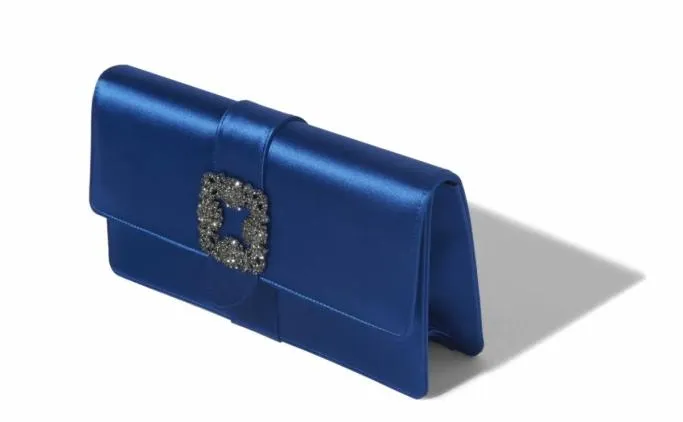 Bags Women Manolo Blahnik CAPRIBlue Satin Jewel Buckle Clutch