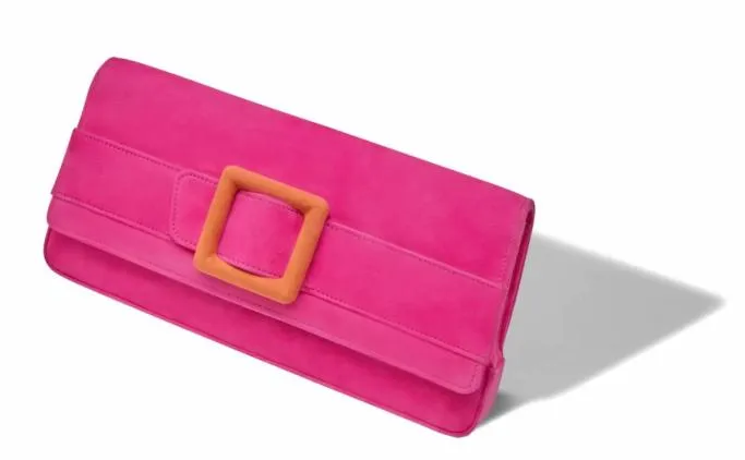 Bags Women Manolo Blahnik MAYGOTBright Pink And Orange Suede Buckle Clutch
