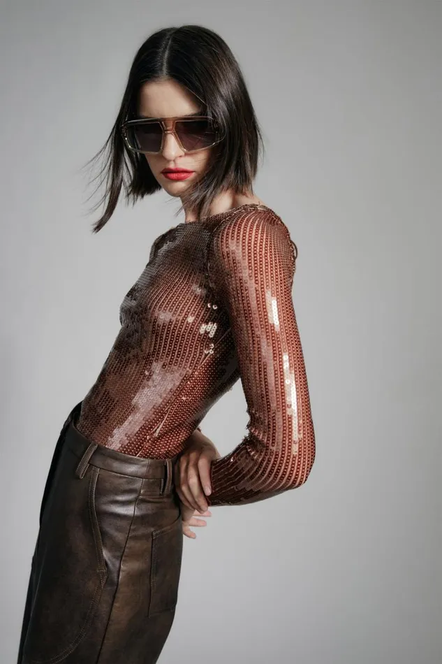 Bardot Bodysuits Brenna Sequin Bodysuit In Chocolate 8211 Women